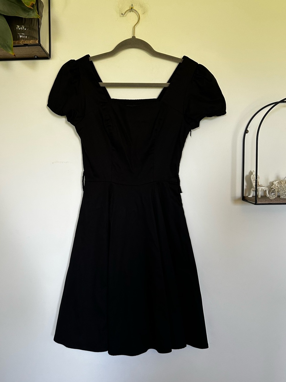 H&R Hearts & Roses Black Rockabilly Goth Square Neck‎ Fit & Flare Mini Dress 8